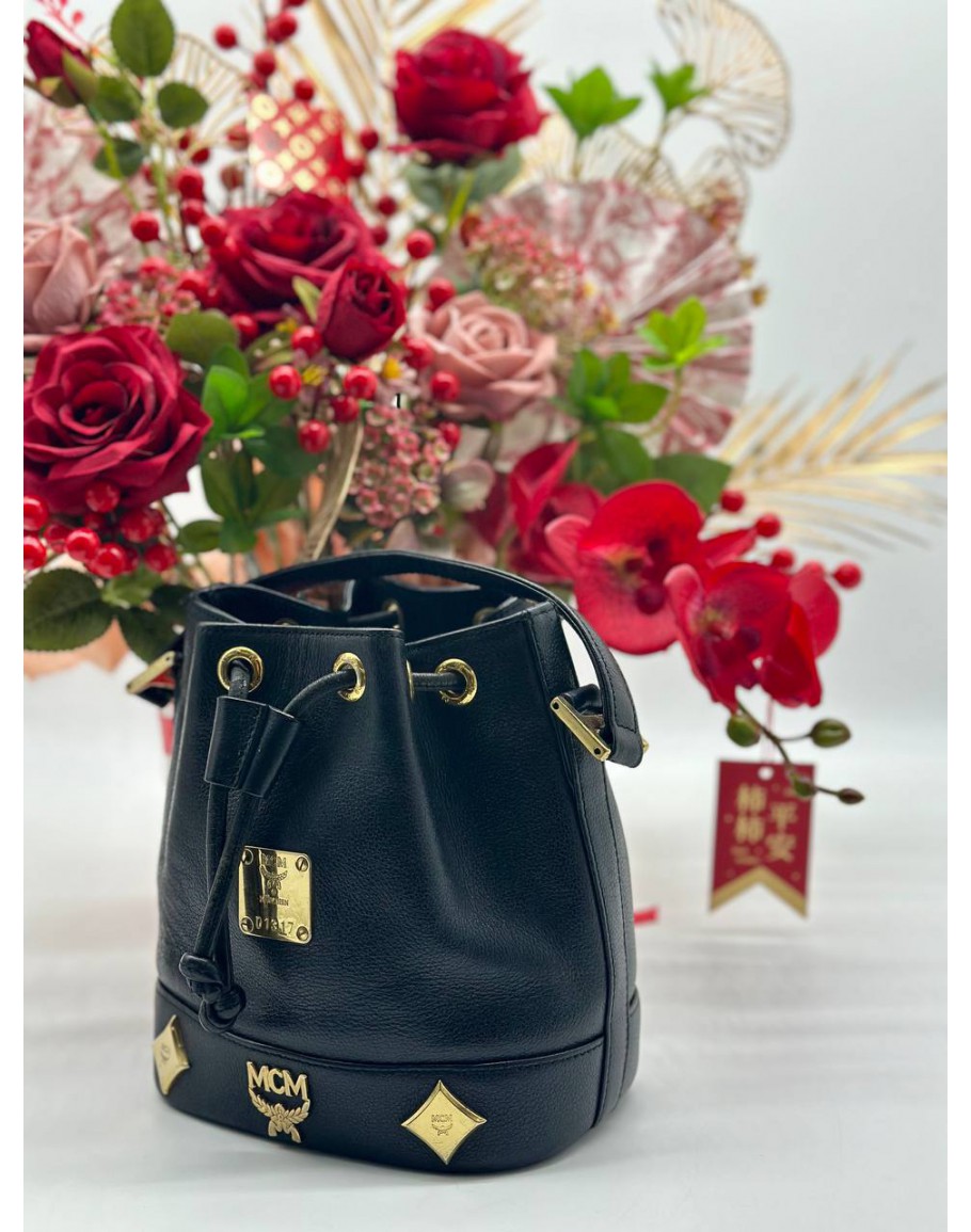 Mcm black bucket on sale bag